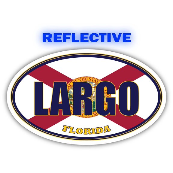Largo City Florida State Flag | FL Flag Pinellas County Oval State Colors Reflective Sticker Car Decal 3x5 inches