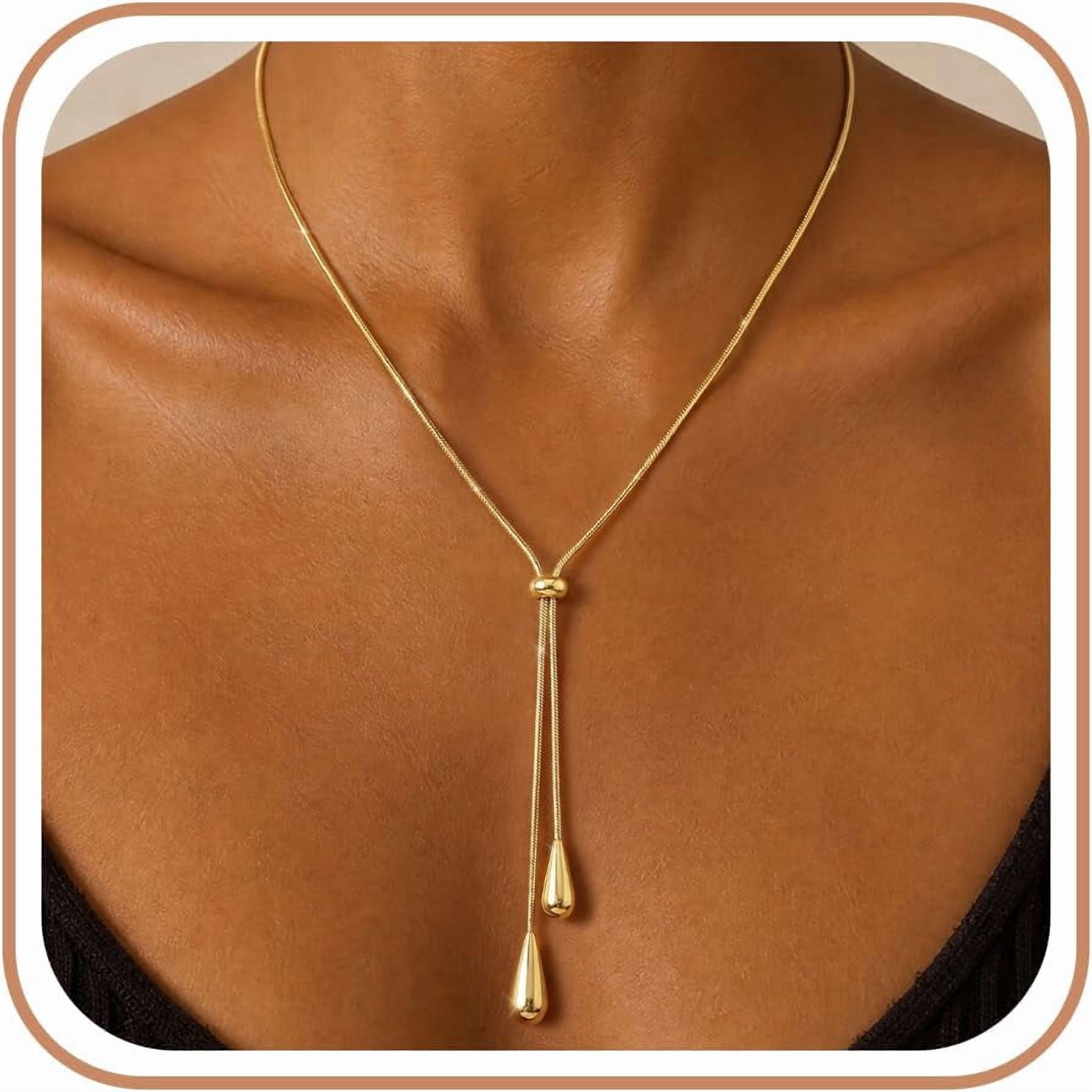 Lariat 14k Gold Plated Necklace for Women Long Chunky Y Drop Necklaces ...