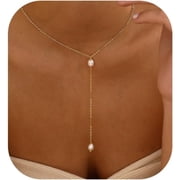 Lariat Necklace For Women, Dainty Layered Gold Long Necklaces 14K Gold Plated Beaded Bar Cz Drop Necklace Simple Gold Y Choker Necklaces For Women Trendy Gold Jewelry Gifts For Women[o5792]