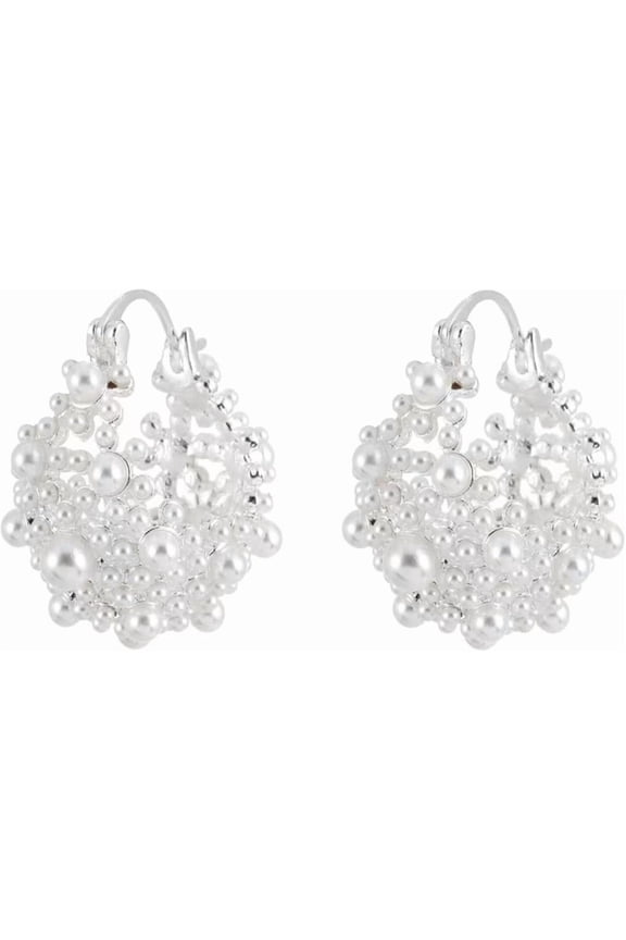 Pearl Chunky Gold Hoop Earrings for Women Trendy Stack Small Pearl Hoop Earrings