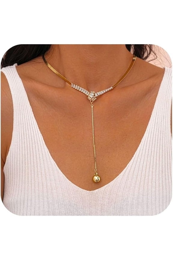 Lariat Necklace for Women-Dainty Gold/Silver Long Necklace Trendy Y-Shaped Pendant Necklaces Simple Heart CZ Necklaces for Women Jewelry[j047]