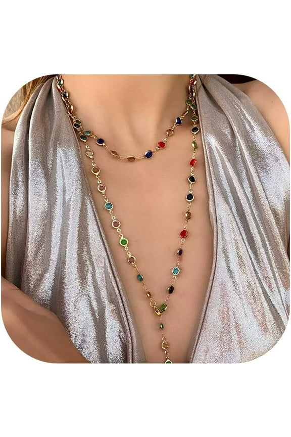 Lariat Necklace for Women Layered Long Gold Necklace Y-Shaped Gold Drop Pendant Long Rhinestone Body Chains Jewelry