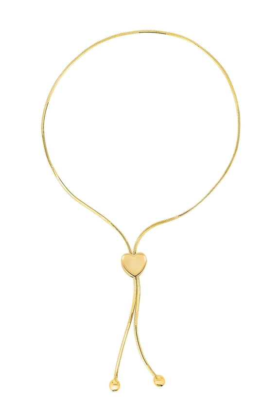 Lariat Type With Heart Clasp Bolo Friendship Adjustable Bracelet In 14K Yellow Gold, 9.25"
