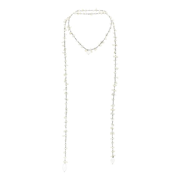 Lariat Wrap Around Mother of Pearl Shell & Crystal Long Multi-Wear Necklace