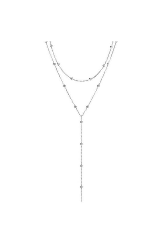 Lariat Y-Shaped Pendant Necklace 14k Gold Plated/Silver Trendy Layered Beaded Chain Gold Necklace for Women