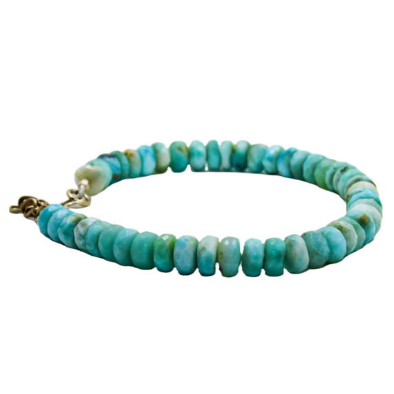 Larimar 6mm Rondelle Shape Faceted Cut Beads 7 inch Silver Plated Clasp Bracelet for men, women, unisex. Link Chain Stacking Bracelet.|LINK_04445