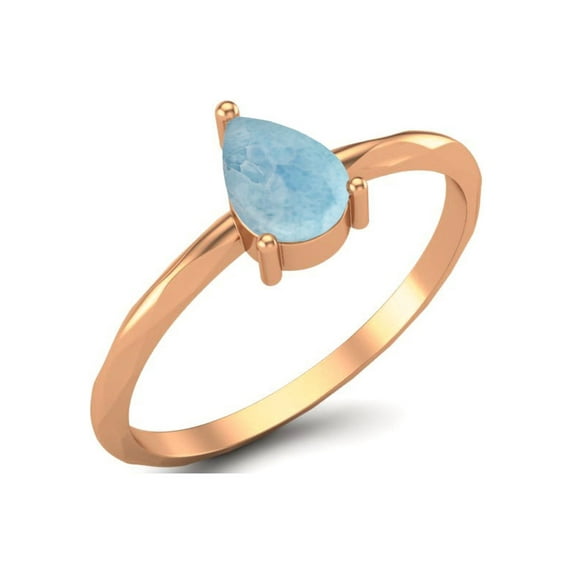 Larimar 6x4mm Pear Shape 925 Sterling Silver Rose Vermeil Mother's Day Gift Ring
