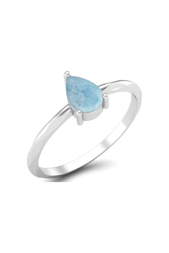 Larimar 6x4mm Pear Shape 925 Sterling Silver Valentines Day Gifts Ring