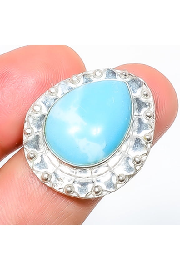 Larimar 925 Sterling Silver Ring Size 6.5|Handmade Ring, Gift for her, Blue Ring, Gemstone Silver Jewelry