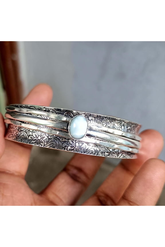 Larimar Bangle, Spinner Bangle, 925 Silver Bangle, Gemstone Bangle, Natural Larimar, Handmade Bangle, Fidget Bangle, Bohemian Bangle