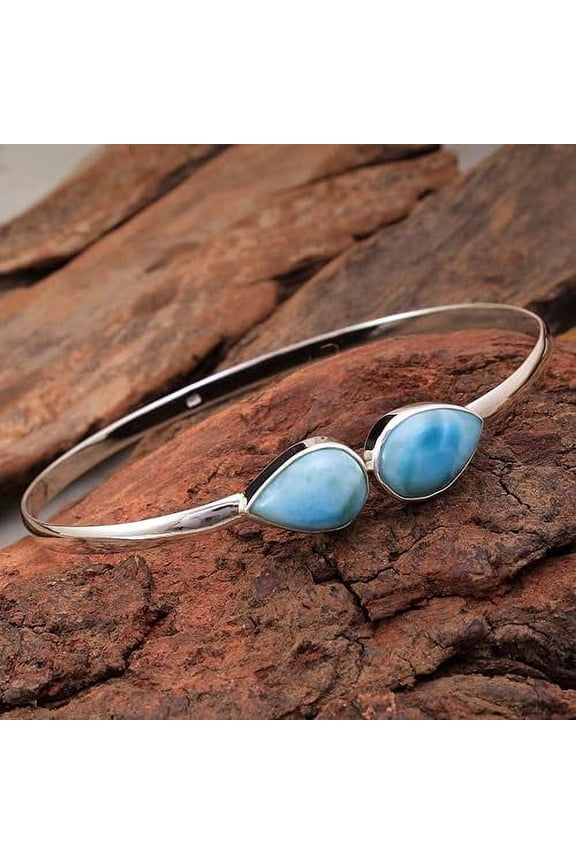 Larimar Bracelet Women Bangle Cuff Bracelet 925 Sterling Silver Statement Jewelry