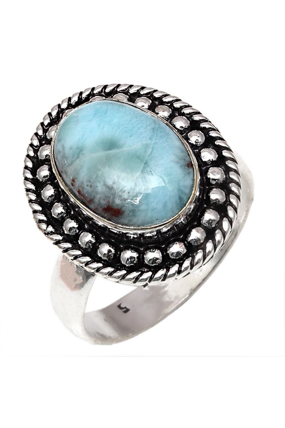 Larimar Cabochon Gemstone Handmade Mother's Day Jewelry Rings "9.5"
