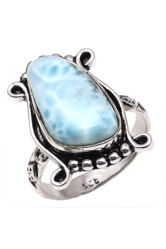 Larimar Cabochon Gemstone Handmade Mother's Day Jewelry Rings "9"