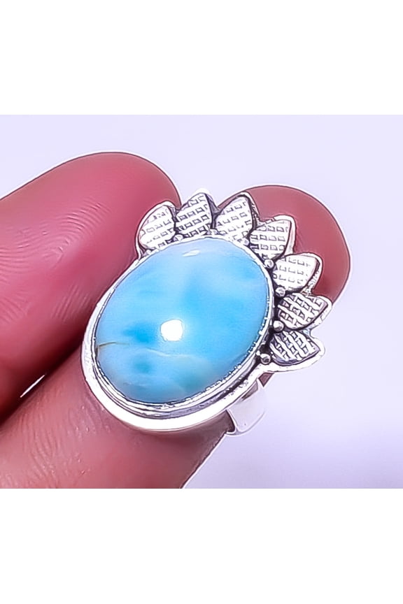 Larimar - Domonican Republic 925 Sterling Silver Artisan Ring Adjustable (R13), Gemstone Jewelry, Birthday Gift, Christmas Gift