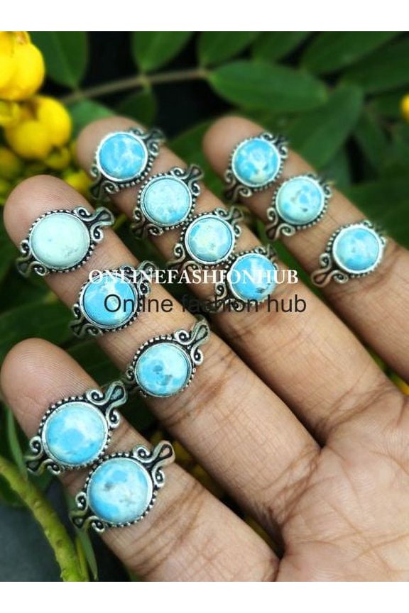 Larimar Gemstone 925 Sterling Silver Plated Handmade 75pcs Ring