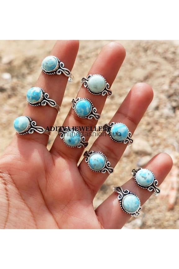 Larimar Gemstone 925 Sterling Silver Plated Handmade Ring 10 Pcs