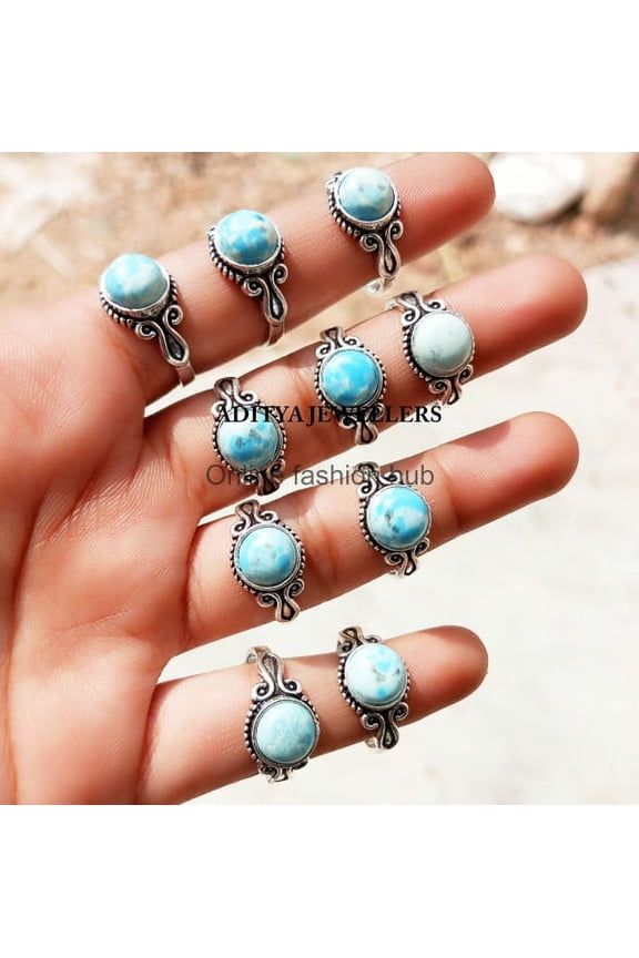Larimar Gemstone 925 Sterling Silver Plated Handmade Ring 75 pcs