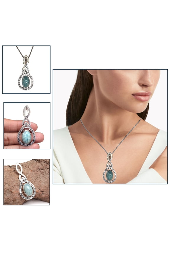 Larimar Gemstone Gift For Her Gift For Him Silver Jewelry Pendant 2.25"