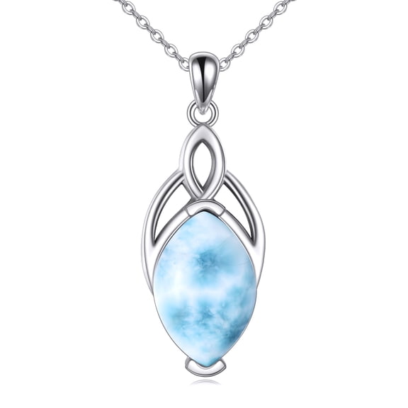 Larimar Jewelry for Women 925 Sterling Silver Larimar Necklace Pendant Celtic Trinity Knot Blue Stone Pendant Necklace for Women Mom