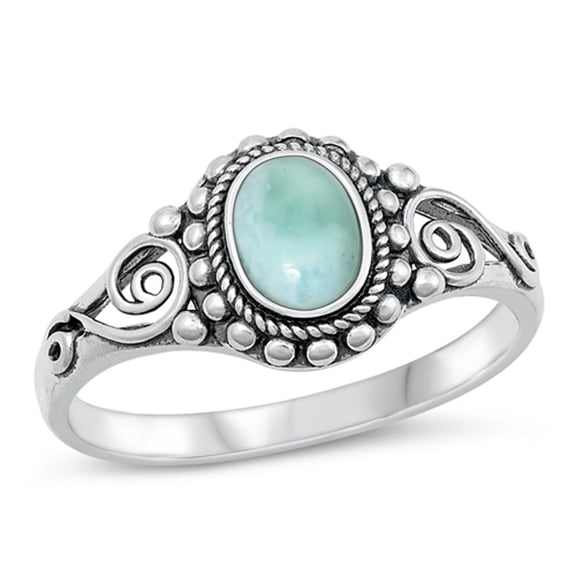 Larimar Oxidized Bali Ring .925 Swirl Sterling Silver Band Blue Cubic Zirconia Jewelry Female Size 8