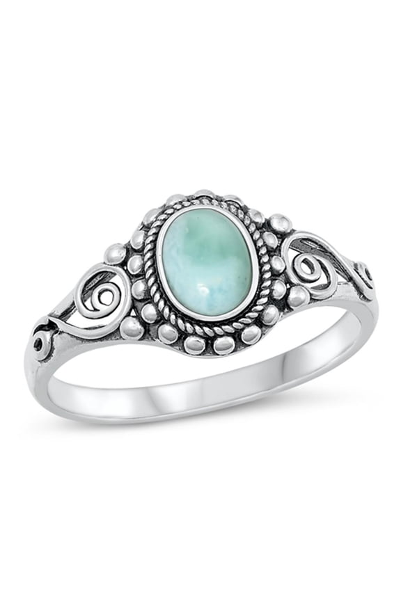 Larimar Oxidized Bali Ring .925 Swirl Sterling Silver Band Blue Cubic Zirconia Jewelry Female Size 8