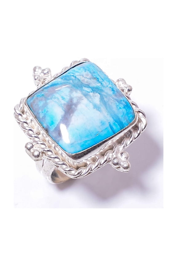 Larimar / Pactolite -Dominican Republic 925 Sterling Silver Ring S.8.5 R79