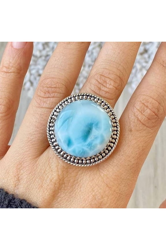 Larimar Ring, 925 Sterling Pure Silver Ring, Handmade Ring, Silver Ring, Silver Band Ring, Statement Ring, Anniversary Gift For Her/Him,...