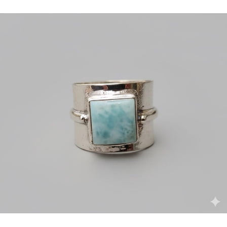 Larimar Ring – Sterling Silver Wide Band with Square Gemstone | Handmade Artisan Jewelry, Unique Statement Ring for Women & Men