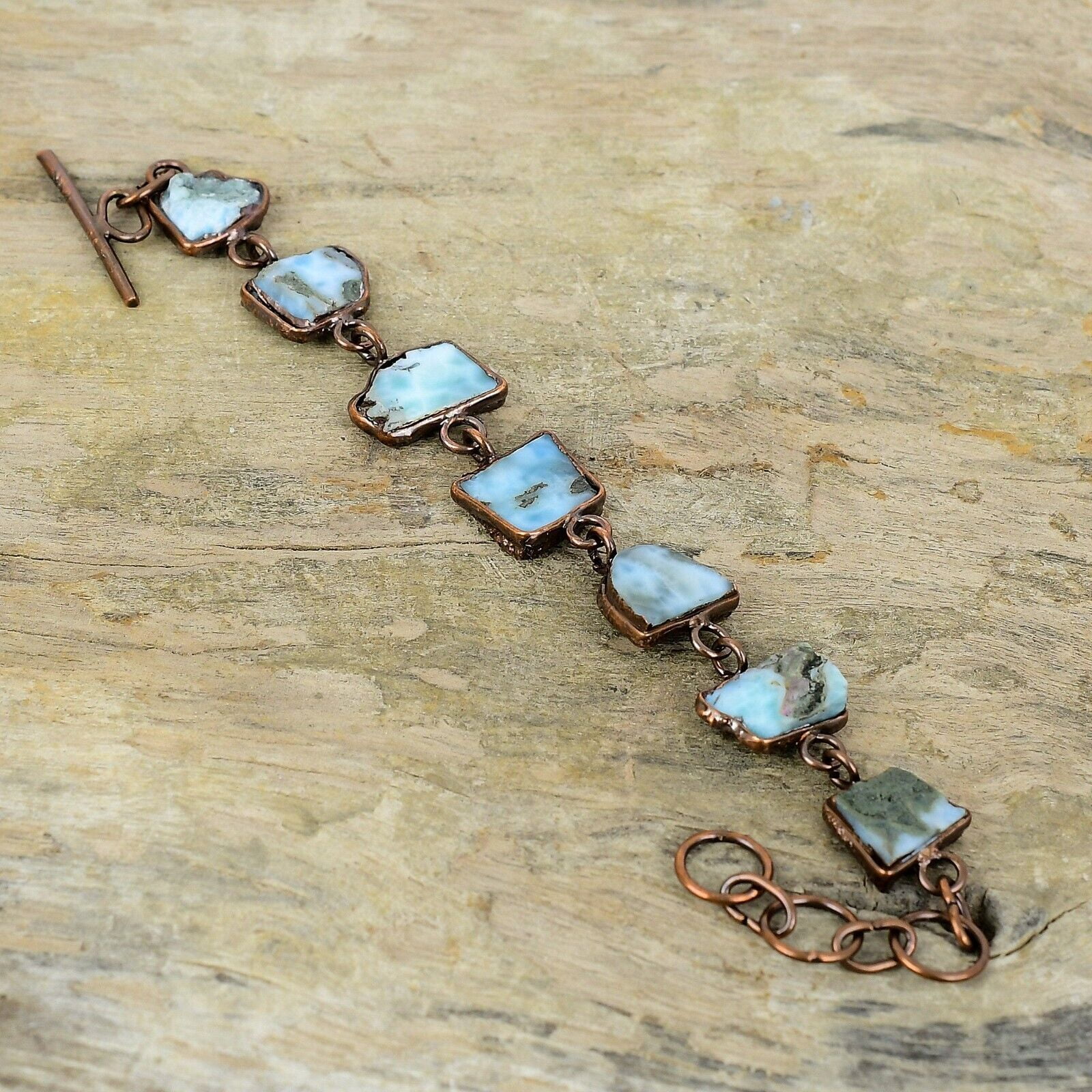 KALKA JEWELS Larimar Rough Copper Electroformed Chain Adjustable Bracelet For Girls 6.0"