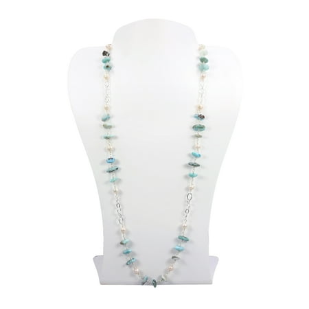 MGR! My Gems Rock Larimar and Cultured Pearl Necklace, Silver-Plated