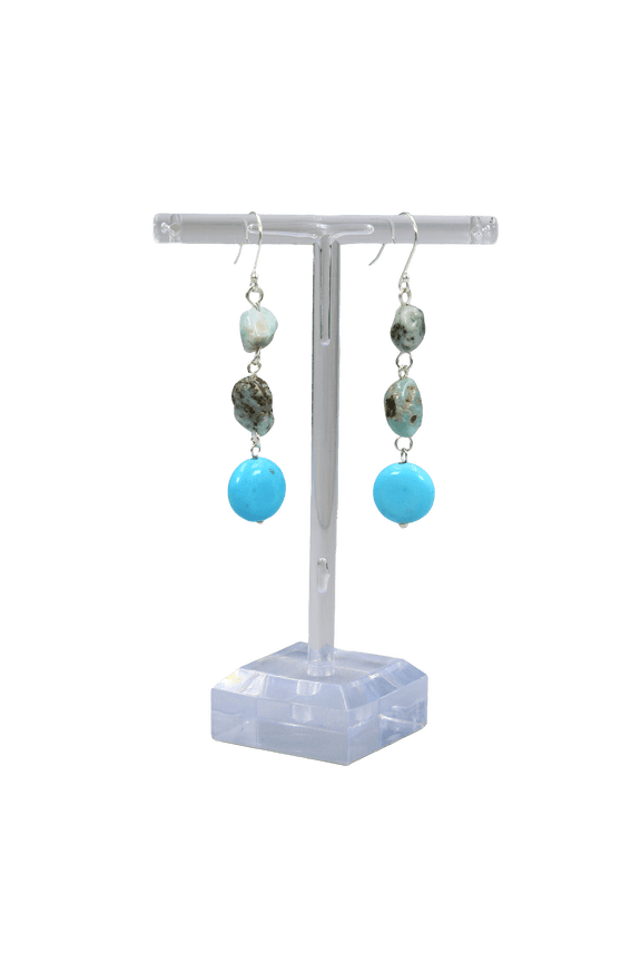 Drop Turquoise Larimar and Magnesite Earrings, 1 Pair