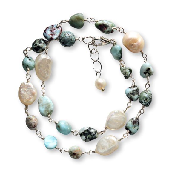 MGR! My Gems Rock Larimar and Pearl Choker/Bracelet