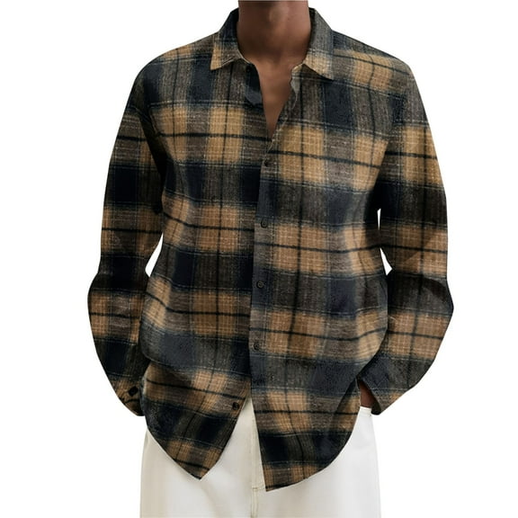 Larisalt Flannel Shirt For Men,Men's Long Sleeve Classic Woven Shirt Brown,L