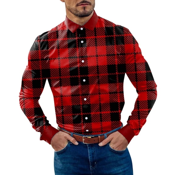 Larisalt Flannel Shirt For Men,Mens Flannel Shirts Long Sleeve Pearl Snap Buttons Western Cowboy Vintage Work Casual with Pockets Plaid Shirt Red,XL