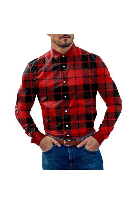 Flannel Shirt For Men,Mens Flannel Shirts Long Sleeve Pearl Snap Buttons Western Cowboy Vintage Work Casual with Pockets Plaid Shirt Red,XL