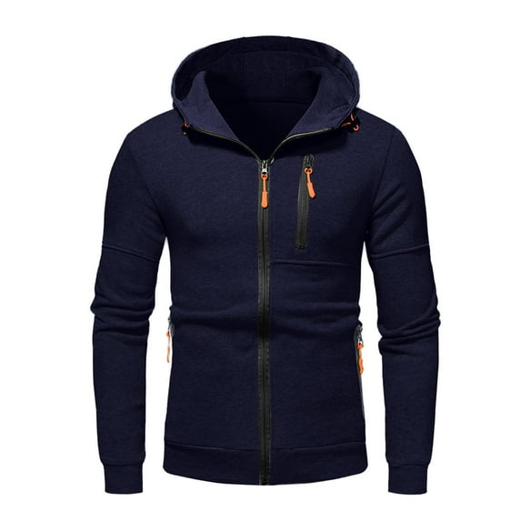Larisalt Hoodies For Men Zip Up,Men's Full Zip Thermal Lined Hooded Sweatshirt Navy,L