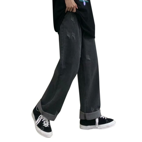 Larisalt Jeans For Men Stretch Fit,Men's and Flannel Lined Relaxed Fit Straight Leg Jeans Black,XXL