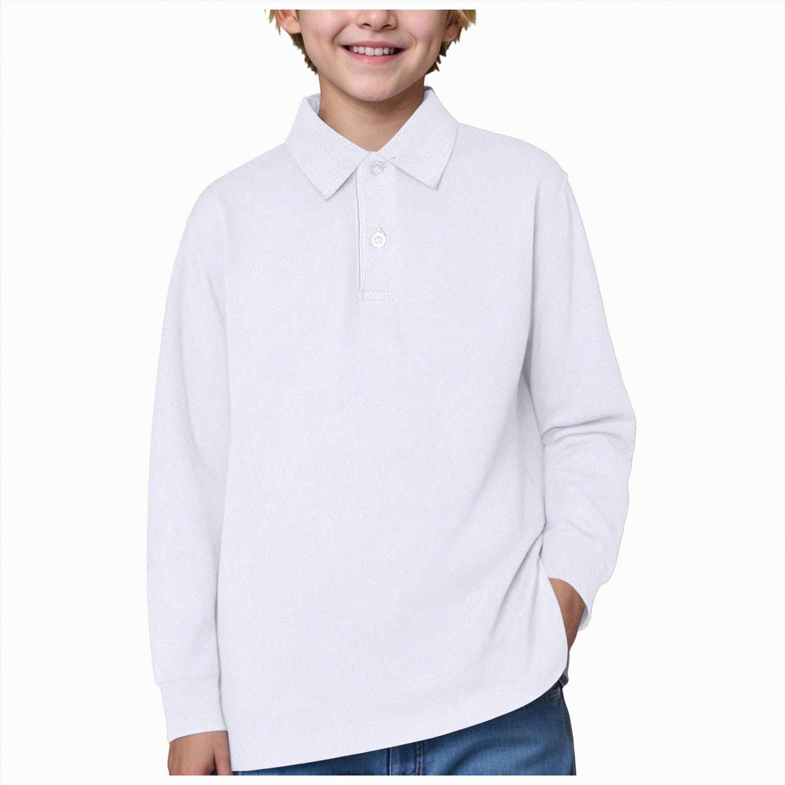 Larisalt Long Sleeve Shirts for Boys Solid Color Polo T-Shirts Kids ...