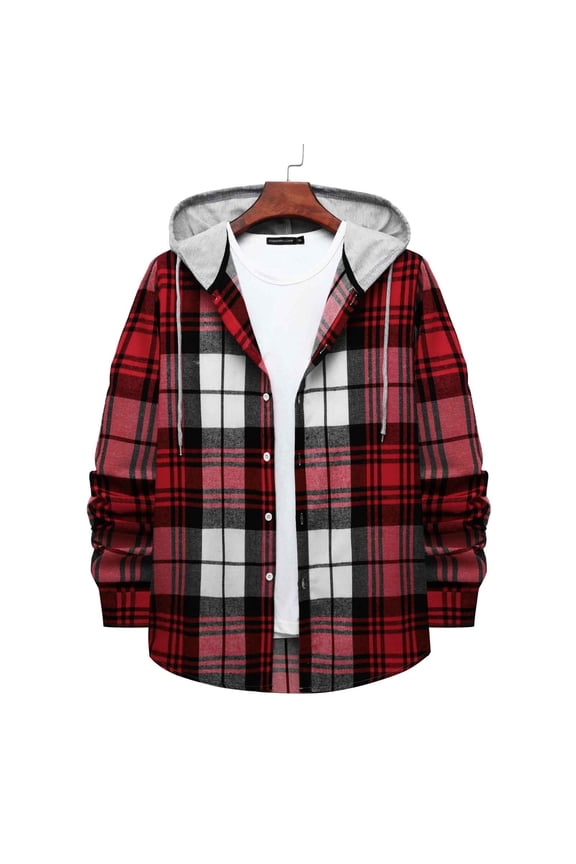 Mens Shirts,Men's Loose Fit Heavyweight Flannel Long Sleeve Plaid Shirt Red,XL