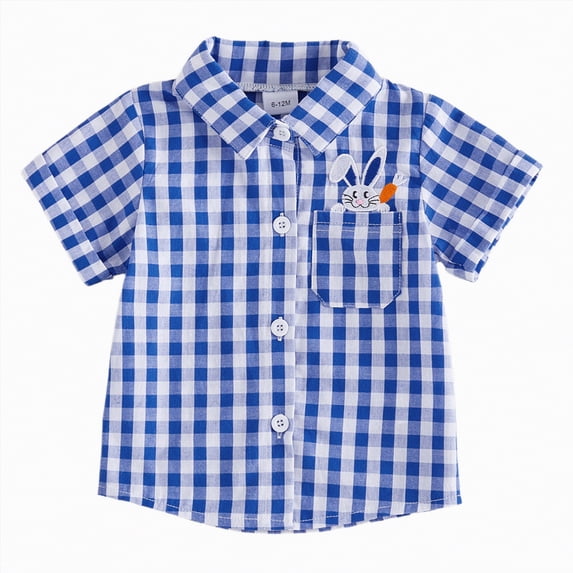 Larisalt Toddler Baby Boy Easter Shirt Cute Embroidery Short Sleeve Lapel Shirt Top Kids Boys Summer Clothes