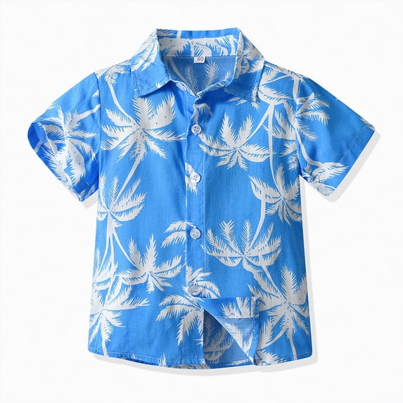 Larisalt Toddler Baby Boys Summer Clothes Short Sleeve Print Button-Down Shirt Kids Boys Beach Clothing