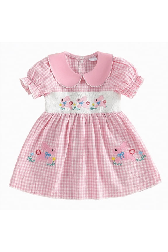Toddler Baby Girl Easter Dresses Short Sleeve Sailor Collar A-Line Dress Kids Girls Summer Casual Clothes