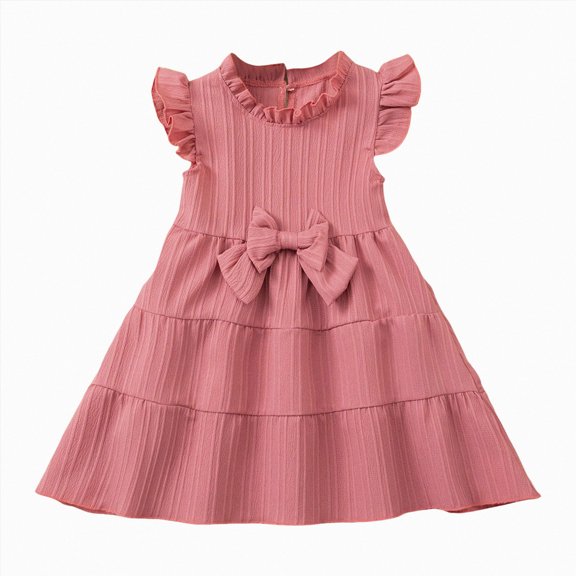 Larisalt Toddler Girls Dress Ruffle Sleeveless Tiered Swing Twirly Dresses Cute Summer Beach Sundress with Bowknot