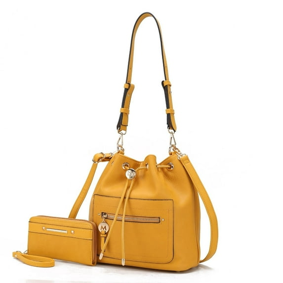 Larissa Vegan Leather Womens Bucket Bag with Wallet- 2 pieces by Mia K