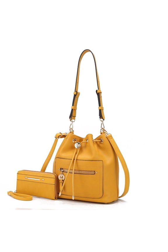 Larissa Vegan Leather Womens Bucket Bag with Wallet- 2 pieces by Mia K
