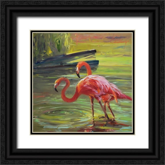 Larivey, Chuck 20x20 Black Ornate Wood Framed with Double Matting Museum Art Print Titled - Flamingo III