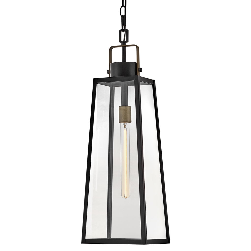 Hugh Large Black and Bronze Clear Glass Outdoor Lantern