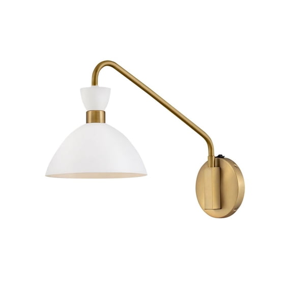 83250MW-HB Lark Simon - 1 Light Plug-In Wall Sconce In Mid-Century Modern Style-13.25 Inches Tall and 8 Inches Wide-Matte White/Heritage Brass Finish