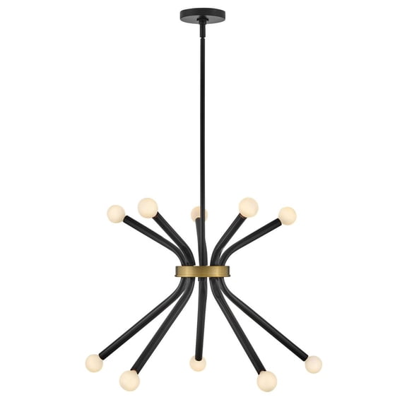 83855BK Lark Axton - 50W 10 LED Medium Chandelier In Mid-Century Modern-18.75 Inches Tall and 28 Inches Wide-Black/Lacquered Brass Finish