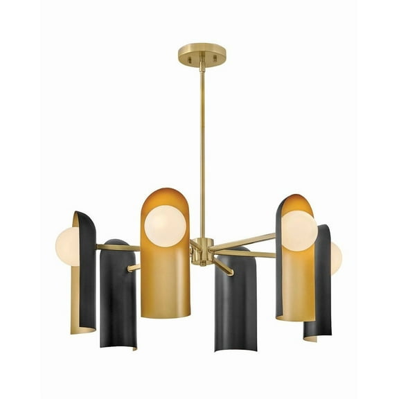 84236LCB-BK Lark Zuri - 30W 6 LED Medium Chandelier-12 Inch Tall and 30 Inch Wide-Lacquered Brass/Black Finish